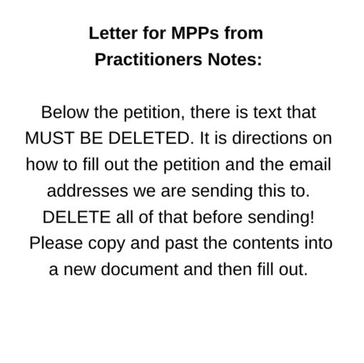 Letter to MPPs from Practitioners